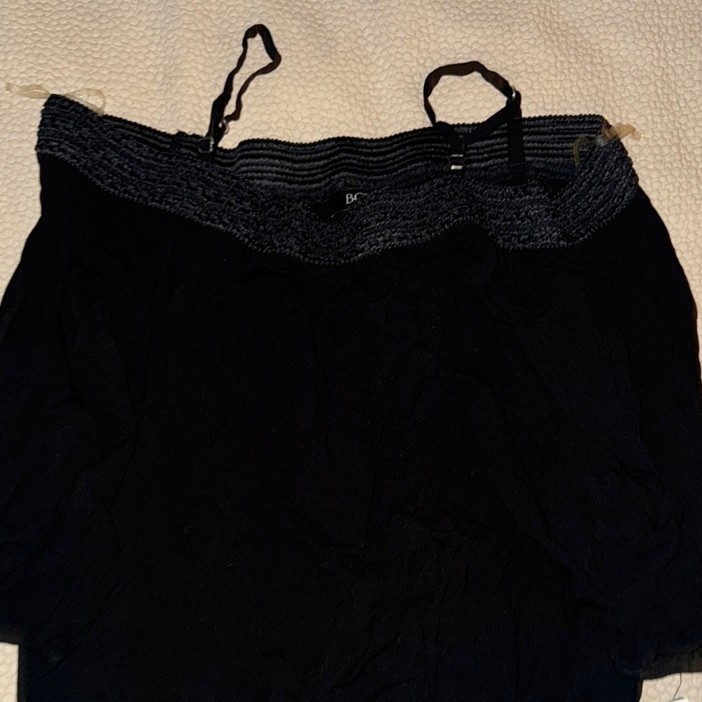 BCX Black Smocked Off-Shoulder Top